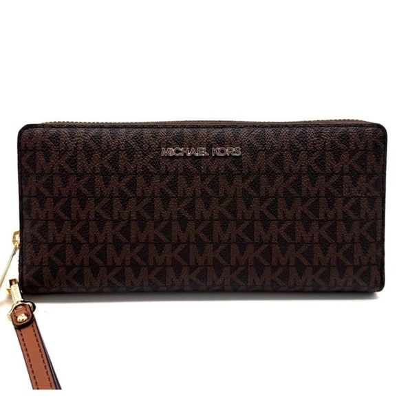 Michael Kors Large Continental Wallet Wristlet Leather Brown - Picture 2 of 8